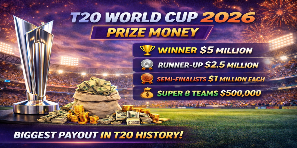 ICC T20 winners payout India," and "T20 WC 2026 reward breakdown The T20 World Cup 2026
